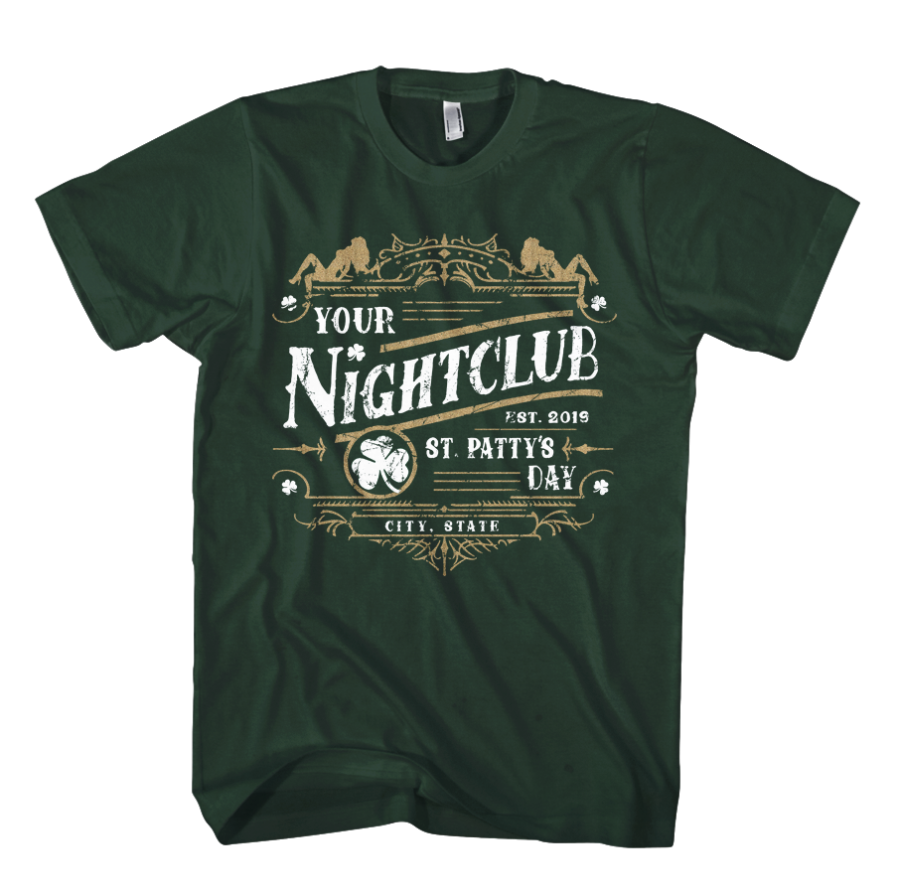 St pattys Ornate Club Design on Forest Green Tee