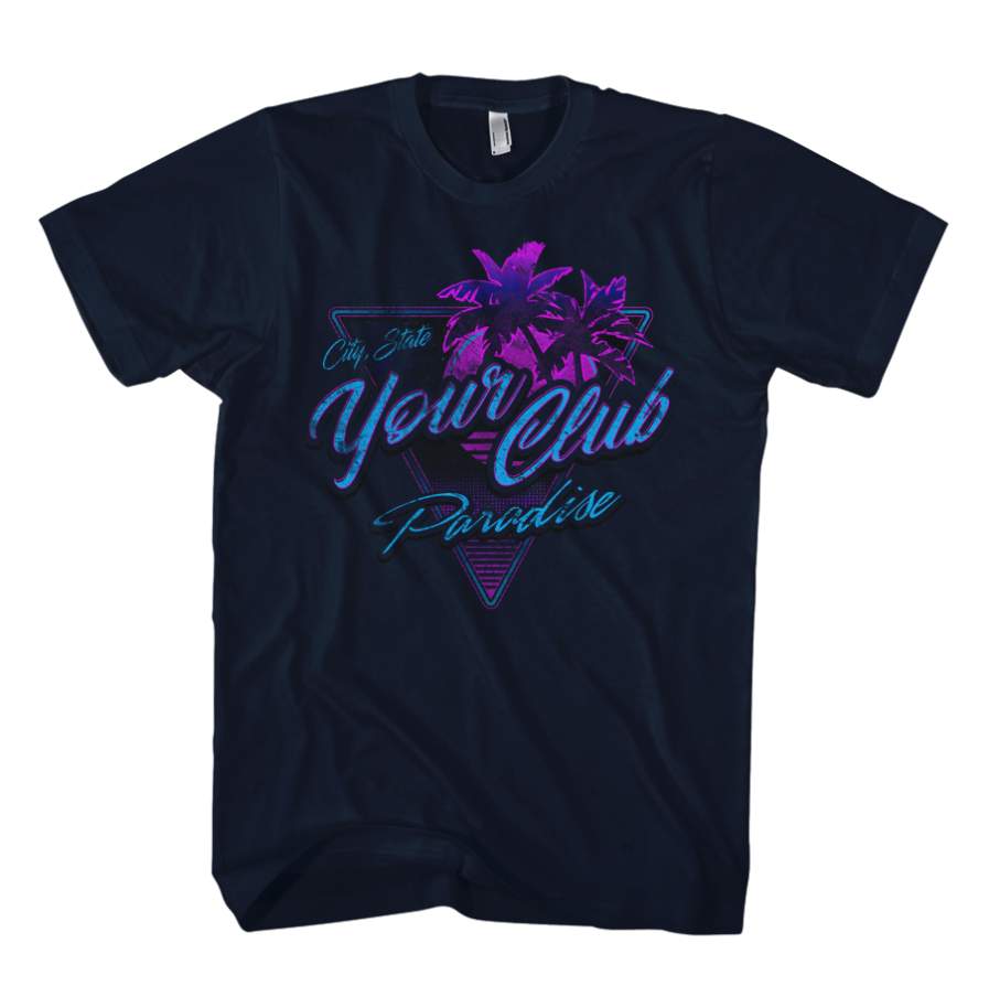 Neon Palm Triangle Design On Navy T-shirt