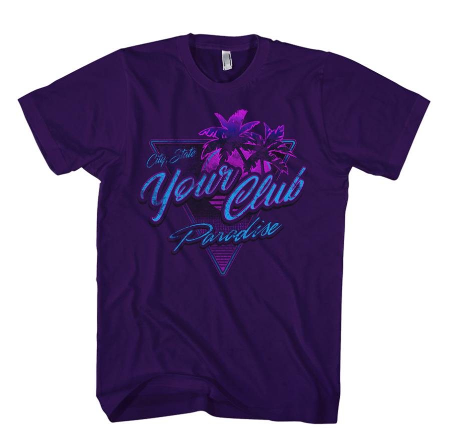 Neon Palm Triangle Design On Purple T-shirt