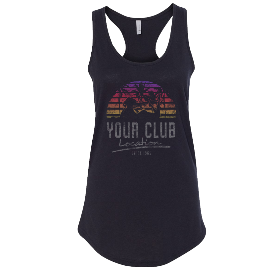 Black Womens Tank Top With palm Sunset blvd Ave Design